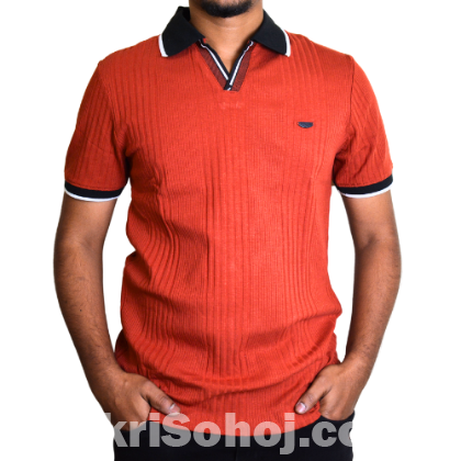 Men's Premium Quality Ribbed Knit Polo-Tshirt